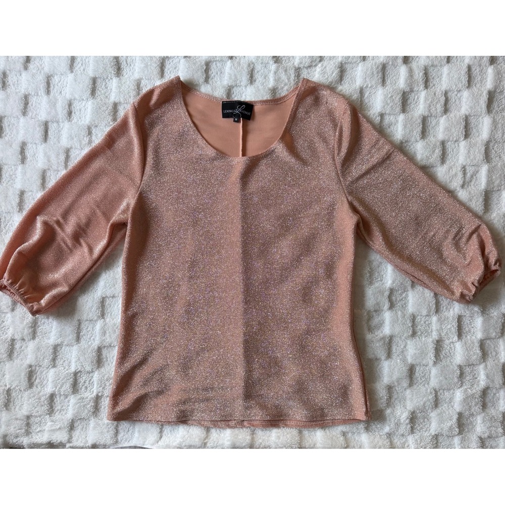 Lexington Avenue Rose Gold Metallic Shimmer Puff Sleeve Blouse Medium 11219M